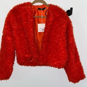 Missguided red fuzzy Sherpa jacket